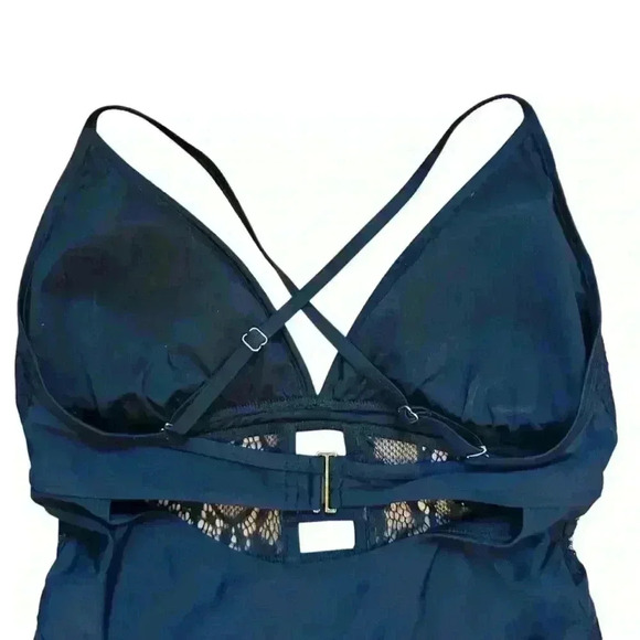 New York and Company Lace-Accent One-Piece Swimsuit -Black Sz L - Picture 7 of 8
